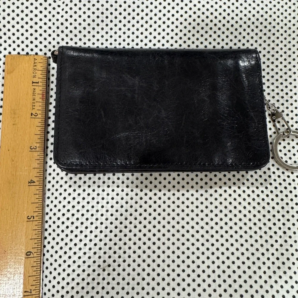 Hobo The Original Black Leather Bifold Wallet With Keychain Swirl Lining